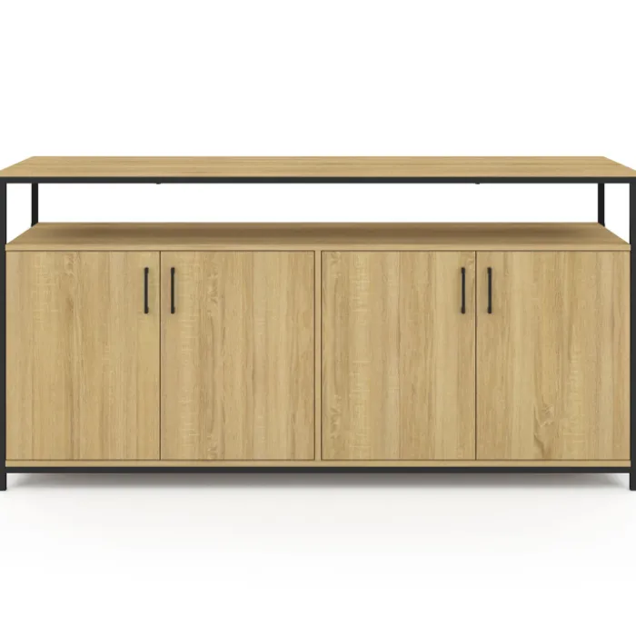 Buffet bois et noir style industriel 160 cm 4 portes