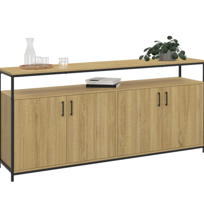 Buffet bois et noir style industriel 160 cm 4 portes