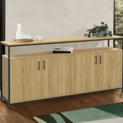 Buffet bois et noir style industriel 160 cm 4 portes