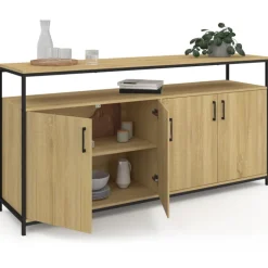Buffet bois et noir style industriel 160 cm 4 portes