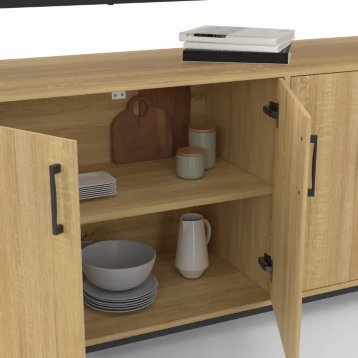Buffet bois et noir style industriel 160 cm 4 portes