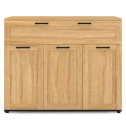 Buffet bois et poignées noires 100 cm avec 3 portes et 1 tiroir