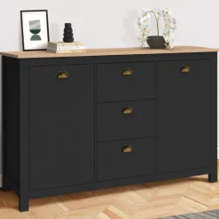 Buffet campagne 130 CM 2 portes 3 tirroirs bois et noir