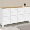 Buffet casier 139 cm 8 portes en métal blanc plateau bois design industriel