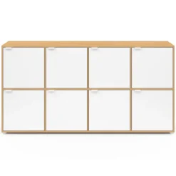 Buffet casier 8 portes 139 cm blanc et bois