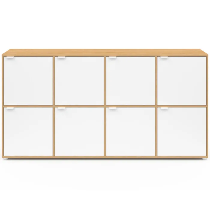 Buffet casier 8 portes 139 cm blanc et bois