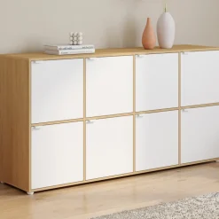 Buffet casier 8 portes 139 cm blanc et bois