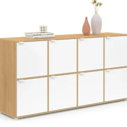 Buffet casier 8 portes 139 cm blanc et bois