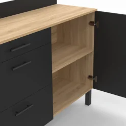 Buffet casserolier 120 cm 1 placard, 3 tiroirs et un plan de travail