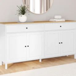 Buffet 160cm 4 portes et 2 tiroirs blanc et plateau bois