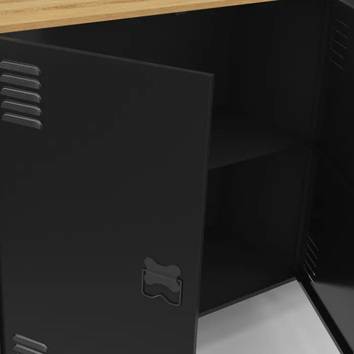 Buffet 160cm ESTER 4 portes en métal noir plateau bois design industriel