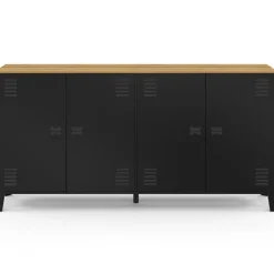Buffet 160cm ESTER 4 portes en métal noir plateau bois design industriel