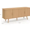 Buffet 140 cm 4 portes lattes tasseau bois coloris chêne design tendance