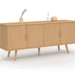 Buffet 140 cm 4 portes lattes tasseau bois coloris chêne design tendance