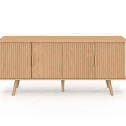 Buffet 140 cm 4 portes lattes tasseau bois coloris chêne design tendance