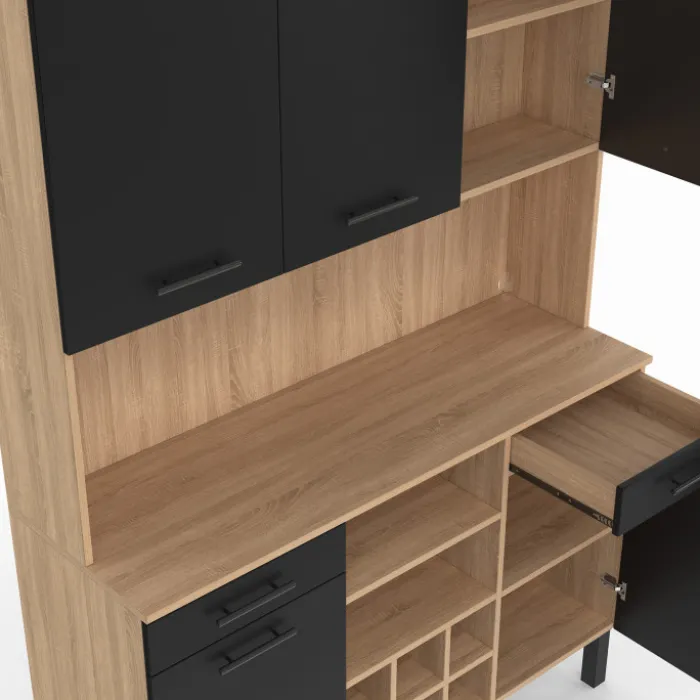 Buffet cuisine 120 cm 5 portes range-bouteilles