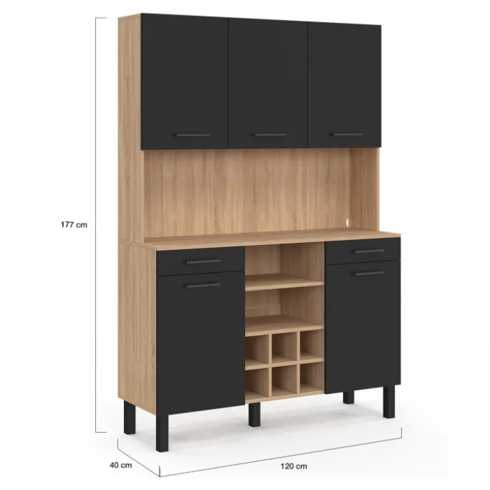 Buffet cuisine 120 cm 5 portes range-bouteilles