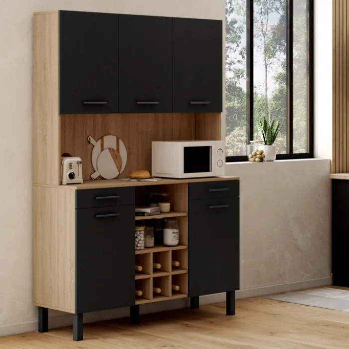 Buffet cuisine 120 cm 5 portes range-bouteilles