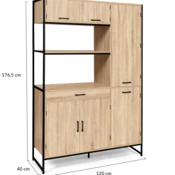 Buffet cuisine bois clair style industriel 120 cm