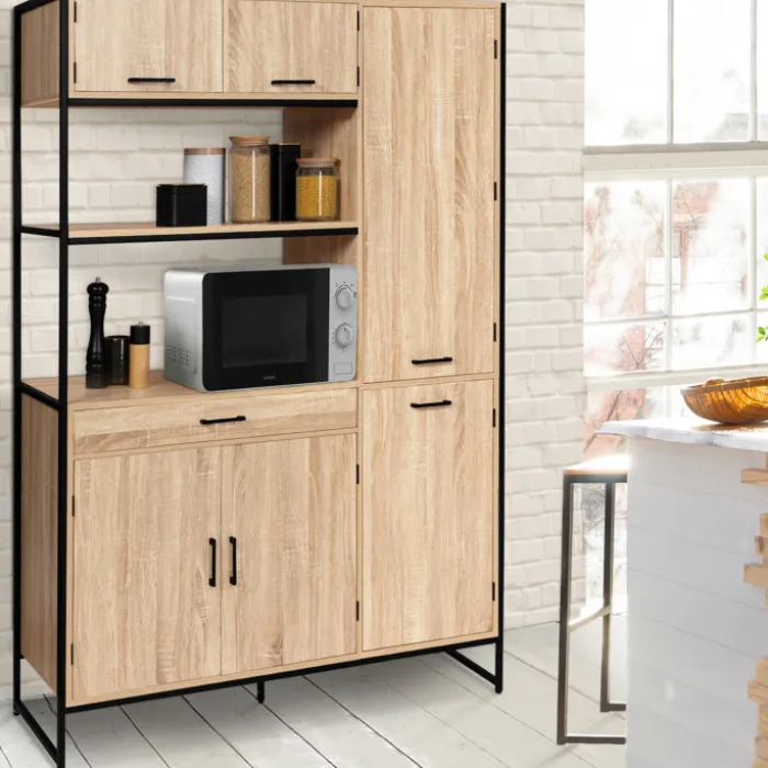 Buffet cuisine bois clair style industriel 120 cm