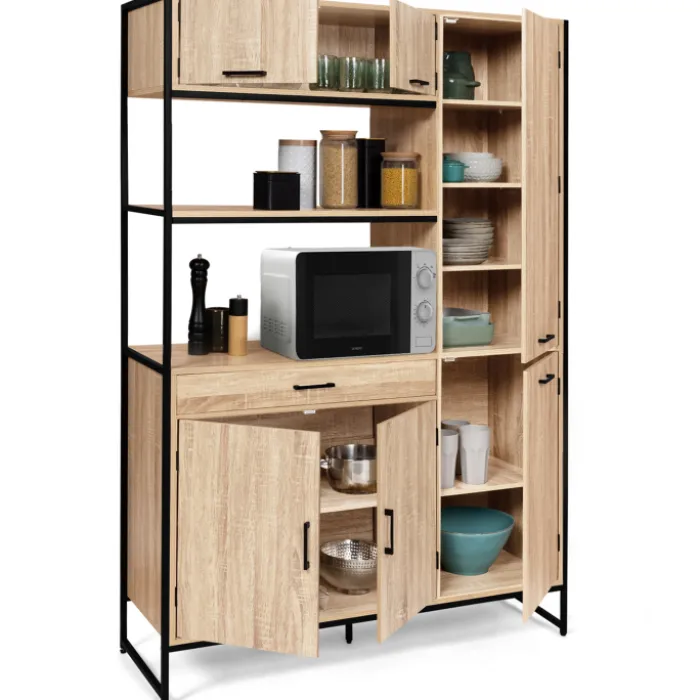 Buffet cuisine bois clair style industriel 120 cm