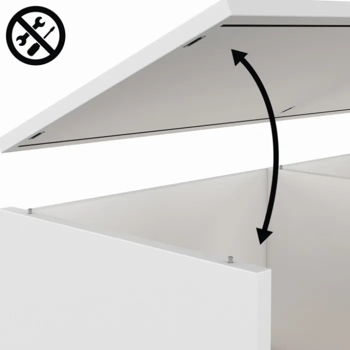 Buffet d'appoint 70 cm 3 étagères et 1 porte coulissante réversible blanc et bois montage facile