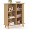 Buffet d'appoint 70 cm bois effet lattes et tasseau avec 3 étagères et placard