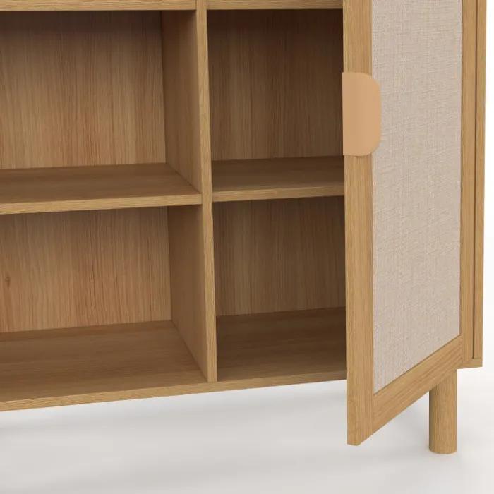 Buffet d'appoint 3 étagères et placard 70 cm bois et effet lin