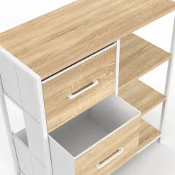 Buffet d'appoint 3 tiroirs et étagères 70 cm design industriel bois et blanc