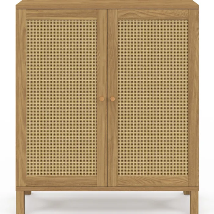 Buffet d'appoint vintage 70 cm 2 portes effet cannage