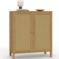 Buffet d'appoint vintage 70 cm 2 portes effet cannage