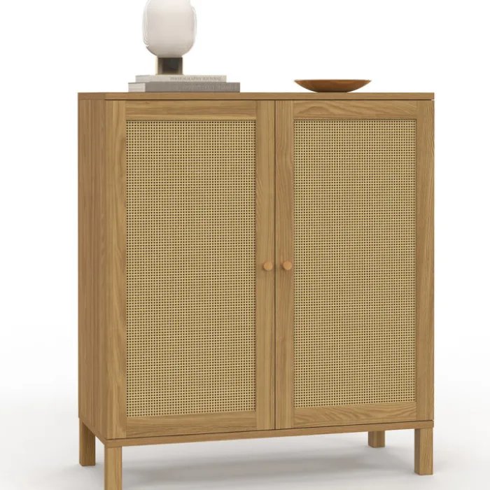 Buffet d'appoint vintage 70 cm 2 portes effet cannage