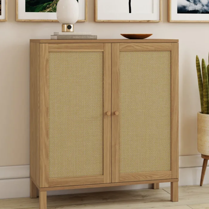 Buffet d'appoint vintage 70 cm 2 portes effet cannage