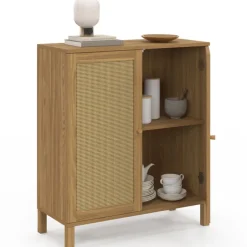 Buffet d'appoint vintage 70 cm 2 portes effet cannage