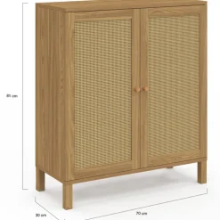 Buffet d'appoint vintage 70 cm 2 portes effet cannage