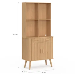 Buffet de cuisine 80 CM 2 portes + tiroir effet lattes tasseau de bois