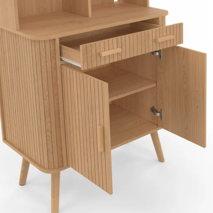 Buffet de cuisine 80 CM 2 portes + tiroir effet lattes tasseau de bois
