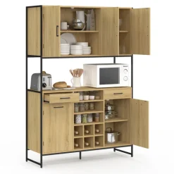 Buffet de cuisine 5 portes et range-bouteilles design industriel 120 cm