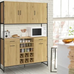Buffet de cuisine 5 portes et range-bouteilles design industriel 120 cm