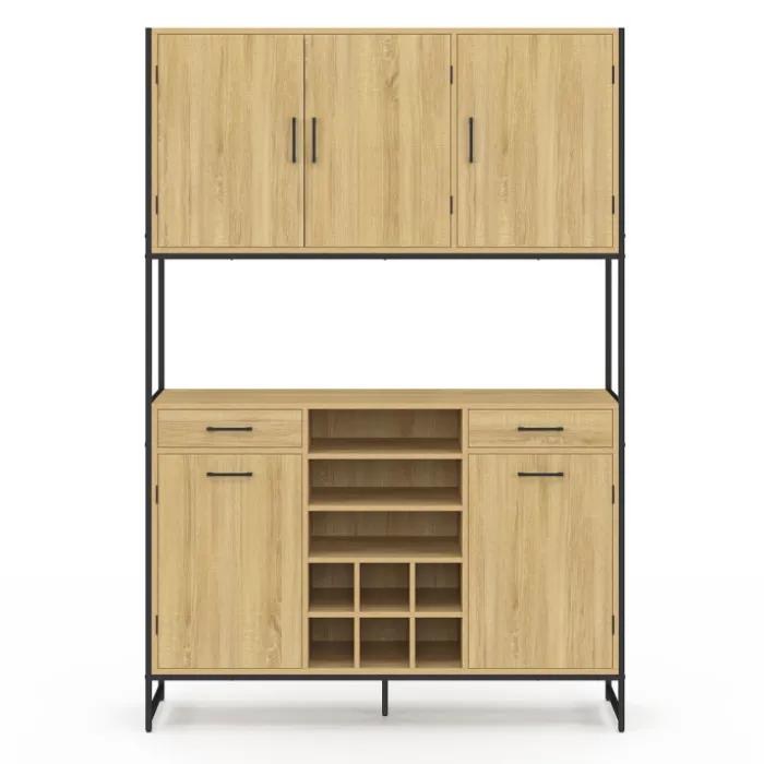 Buffet de cuisine 5 portes et range-bouteilles design industriel 120 cm