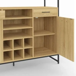 Buffet de cuisine 5 portes et range-bouteilles design industriel 120 cm