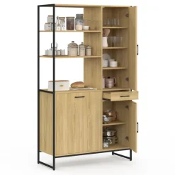 Buffet de cuisine avec colonne de rangement 3 portes design industriel