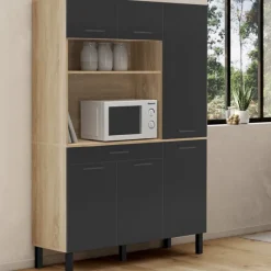 Buffet de cuisine avec rangement 120 cm façon hêtre et noir