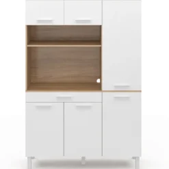 Buffet de cuisine blanc et façon hêtre avec 6 portes + tiroir