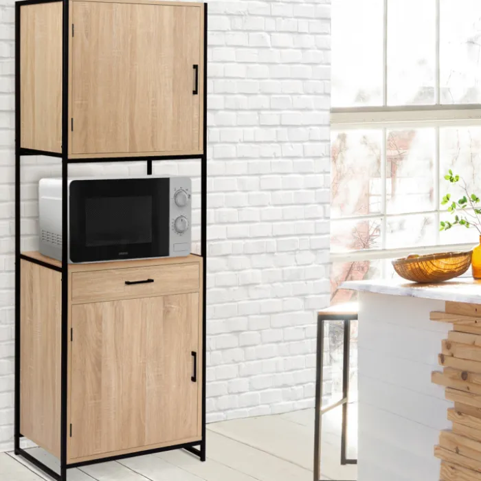 Buffet de cuisine industriel bois et métal 60 cm