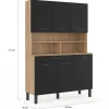 Buffet de cuisine noir et bois 120 cm