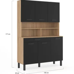 Buffet de cuisine noir et bois 120 cm