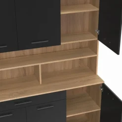 Buffet de cuisine noir et bois 120 cm