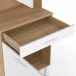 Buffet de cuisine vaisselier blanc et bois façon hêtre 60 cm