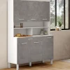 Buffet de cuisine vaisselier effet béton et blanc 120 cm